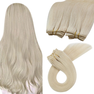 Fshine Virgin Weft Brazilian 100% Human Hair Sew In Bundles Straight 50Grams Color #60 Plautinum Blonde (#60) - FShine Shop